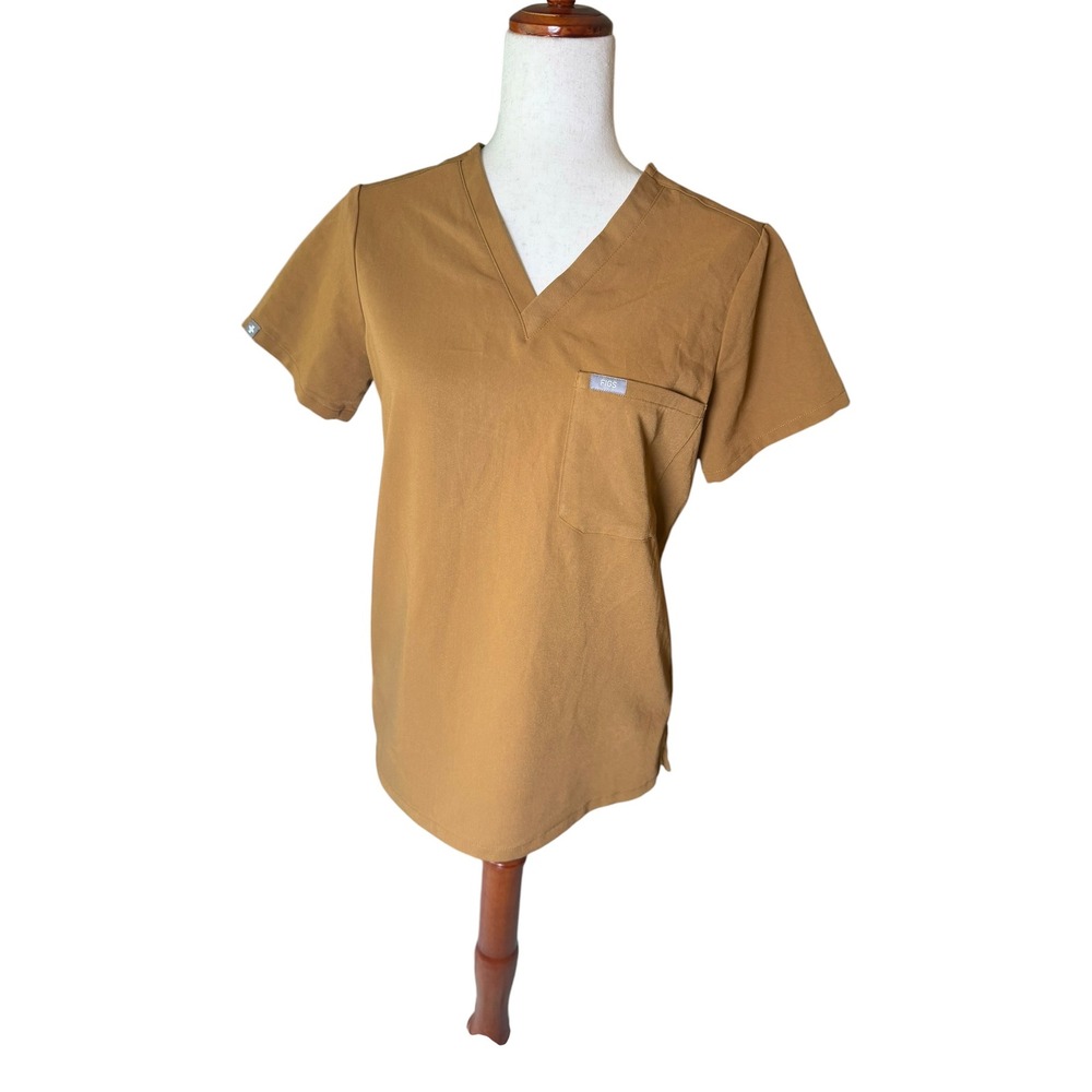 Figs Casma Scrub Top Womens XS V-Neck Single Pocket Technical Collection Brown